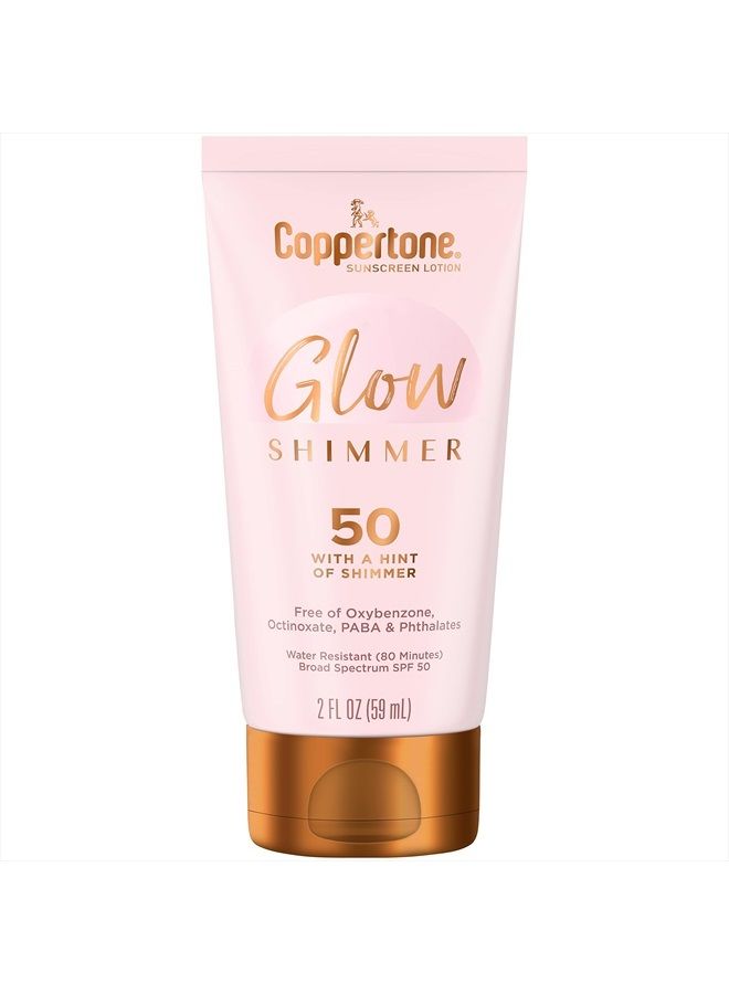 Glow with Shimmer Sunscreen Lotion SPF 50, Water Resistant Sunscreen, Broad Spectrum SPF 50 Sunscreen Travel Size, 2 Fl Oz Bottle