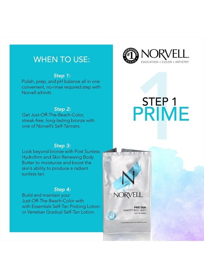 Pre Sunless Tan Body Buff eXmitt - Exfoliate, Prime and pH Balance, 1 Disposable/Single-Use Exfoliating Mitt for use before Self Tanner