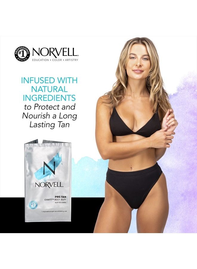 Pre Sunless Tan Body Buff eXmitt - Exfoliate, Prime and pH Balance, 1 Disposable/Single-Use Exfoliating Mitt for use before Self Tanner