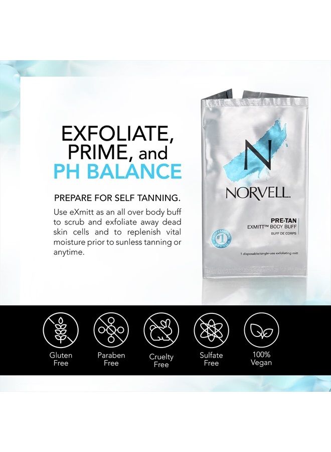 Pre Sunless Tan Body Buff eXmitt - Exfoliate, Prime and pH Balance, 1 Disposable/Single-Use Exfoliating Mitt for use before Self Tanner