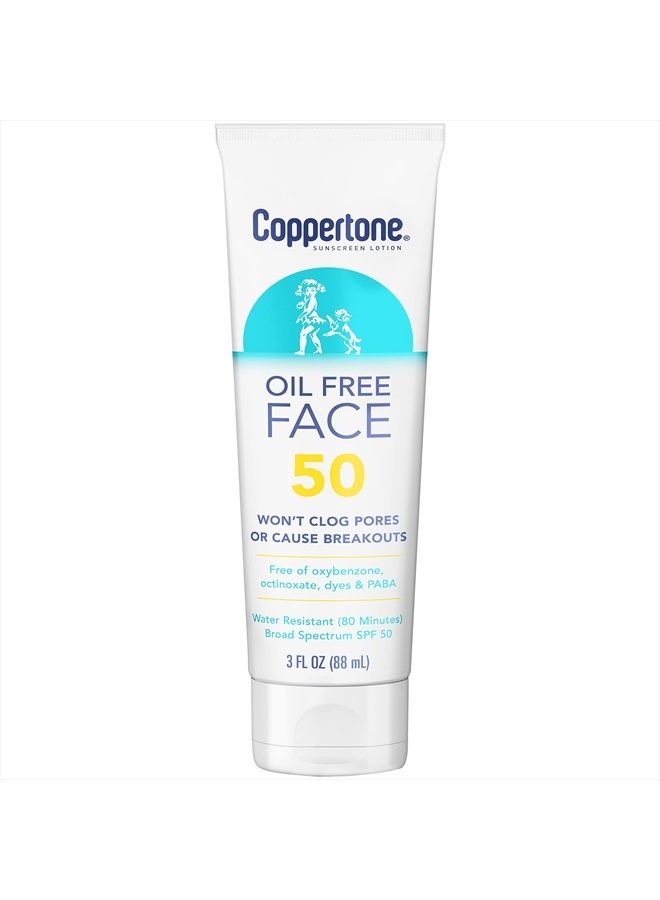 Face Sunscreen SPF 50, Oil Free Sunscreen for Face, Water Resistant SPF 50 Sunscreen Face Lotion, Travel Size Sunscreen, 3 Fl Oz Tube