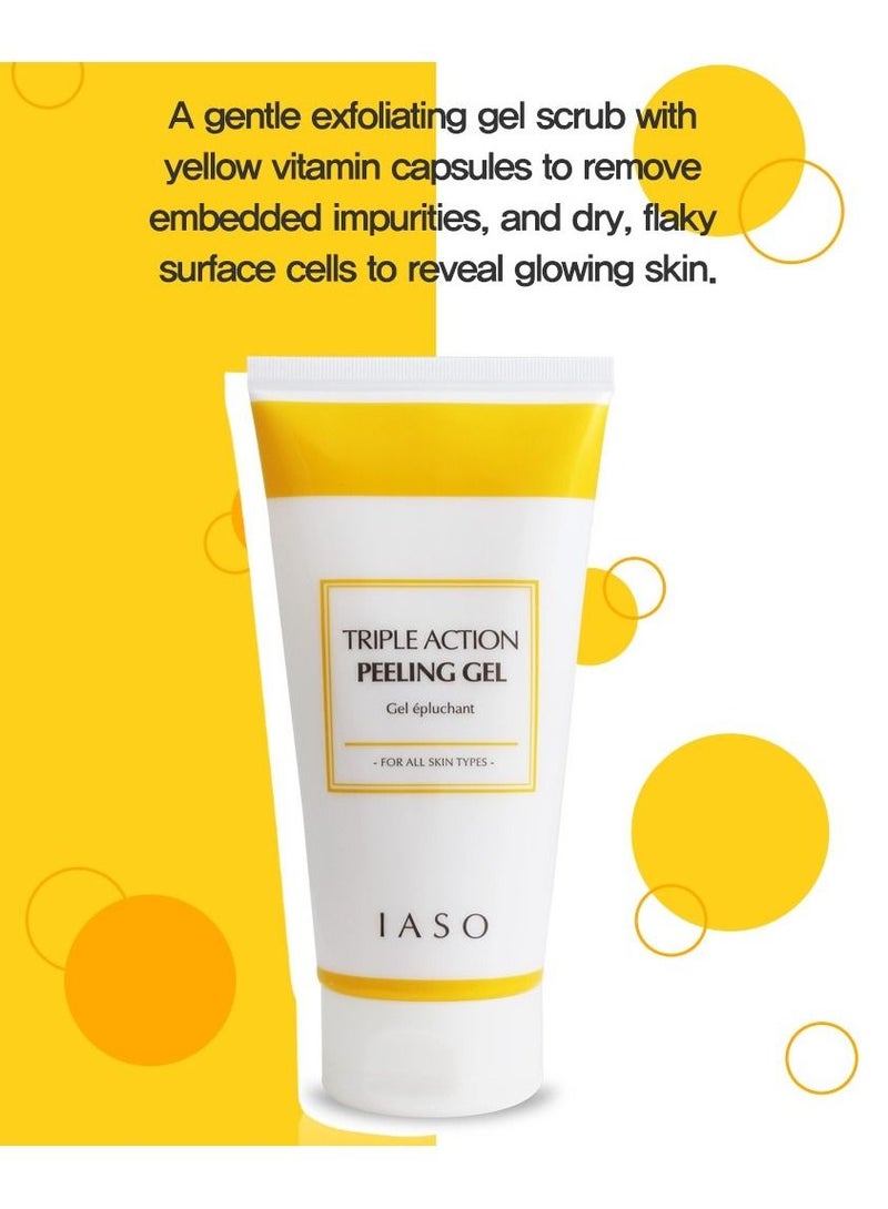 IASO Triple Action Peeling Gel with Yellow Vitamin Capsules For Face, Remove dead skin cells, Remove black heads,  Leaving skin moist, Pore deep cleansing, Made in Korea