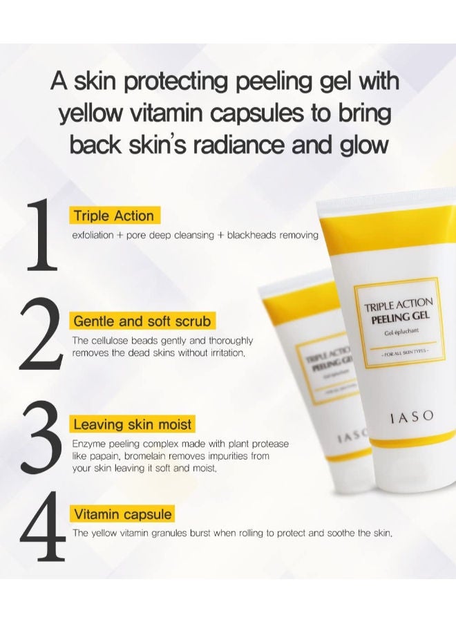 IASO Triple Action Peeling Gel with Yellow Vitamin Capsules For Face, Remove dead skin cells, Remove black heads,  Leaving skin moist, Pore deep cleansing, Made in Korea