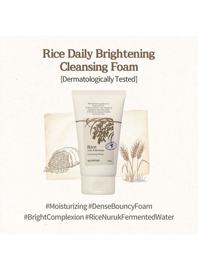 SKINFOOD Rice Daily Cleansing Foam 150ml - Delicate, Fine, and Smooth Cleansing with Fermented White Rice Ingredients - Firming Bubble Facial Foam Cleanser - For Men and Women (5.07 fl. oz.)