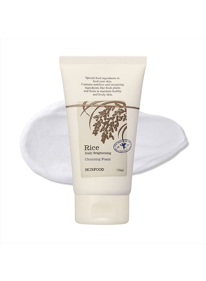 SKINFOOD Rice Daily Cleansing Foam 150ml - Delicate, Fine, and Smooth Cleansing with Fermented White Rice Ingredients - Firming Bubble Facial Foam Cleanser - For Men and Women (5.07 fl. oz.)