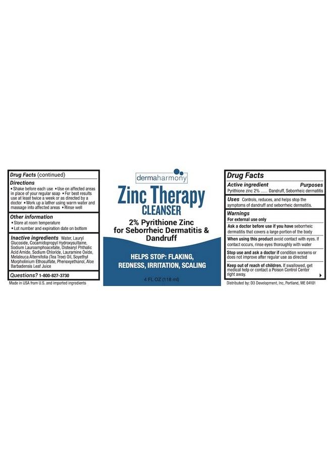 2% Pyrithione Zinc (Znp) Liquid Cleanser (Nonsoap) Wash (4 Fl Oz Bottle)