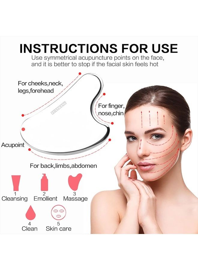 Gua Sha Facial Tools Stainless Steel Scraping Massage Tool for Face Stainless Steel Gua Sha Tool with Travel Pouch