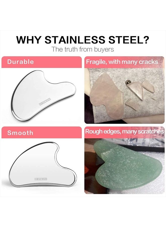 Gua Sha Facial Tools Stainless Steel Scraping Massage Tool for Face Stainless Steel Gua Sha Tool with Travel Pouch