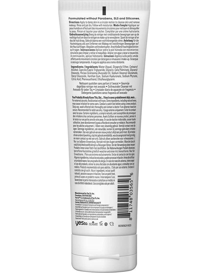 Yes To Avocado Fragrance Free Daily Cream Cleanser 4 Fl Oz