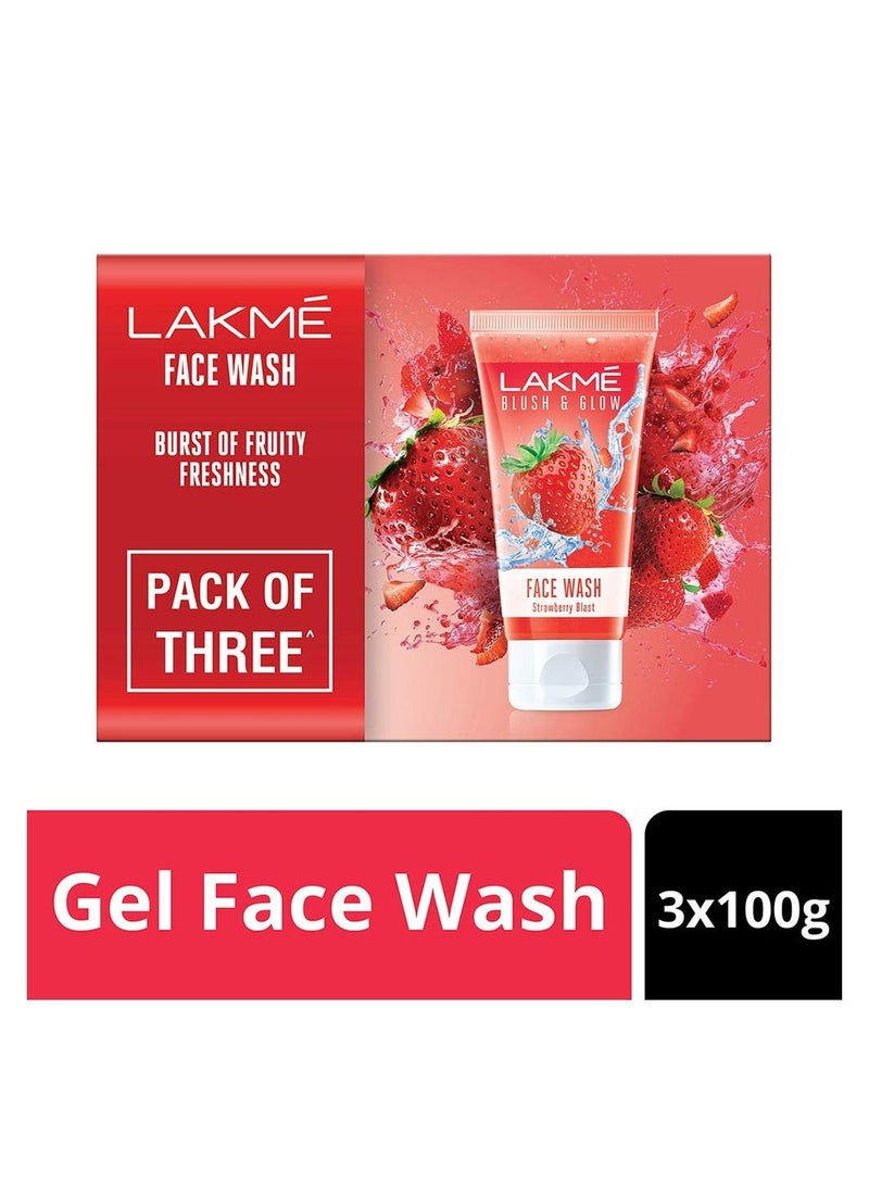 LAKMÉ Blush and Glow Strawberry Combo Face Wash With Fruit Extracts 100 g Pack of 3