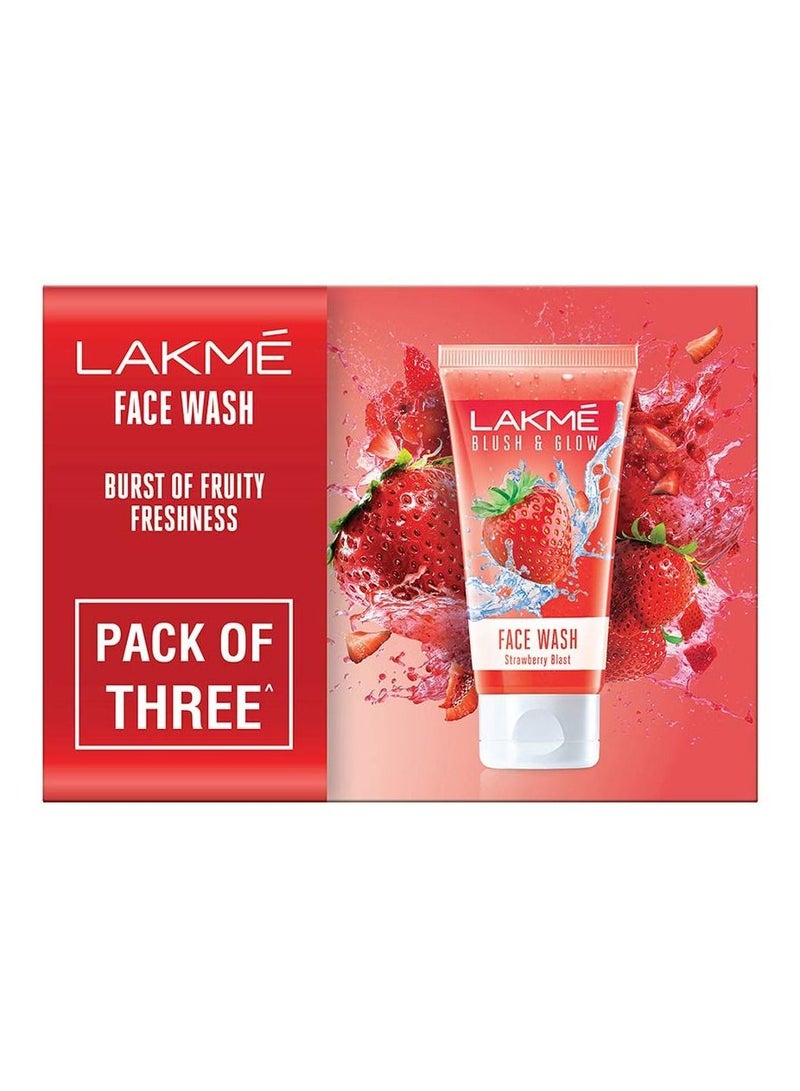 LAKMÉ Blush and Glow Strawberry Combo Face Wash With Fruit Extracts 100 g Pack of 3