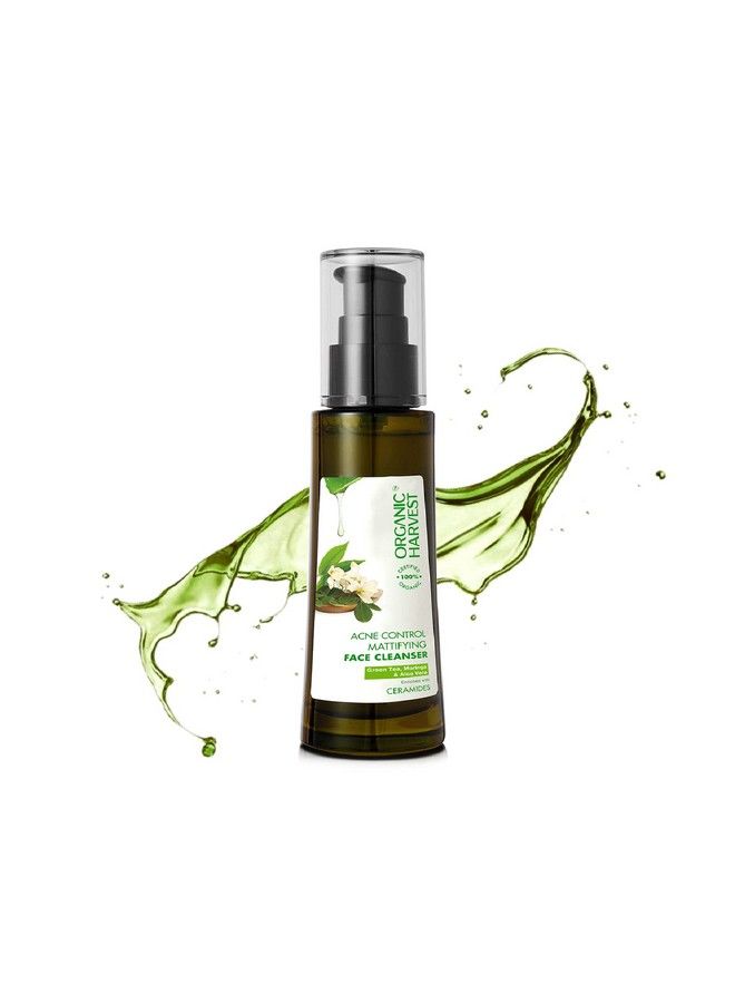 Acne Control Mattifying Face Cleanser: Green Tea Moringa & Aloe Vera Ideal For Oily & Combination Skin Fights Pimples & Acne 100% American Certified Organic Paraben & Sulphate Free 150Ml