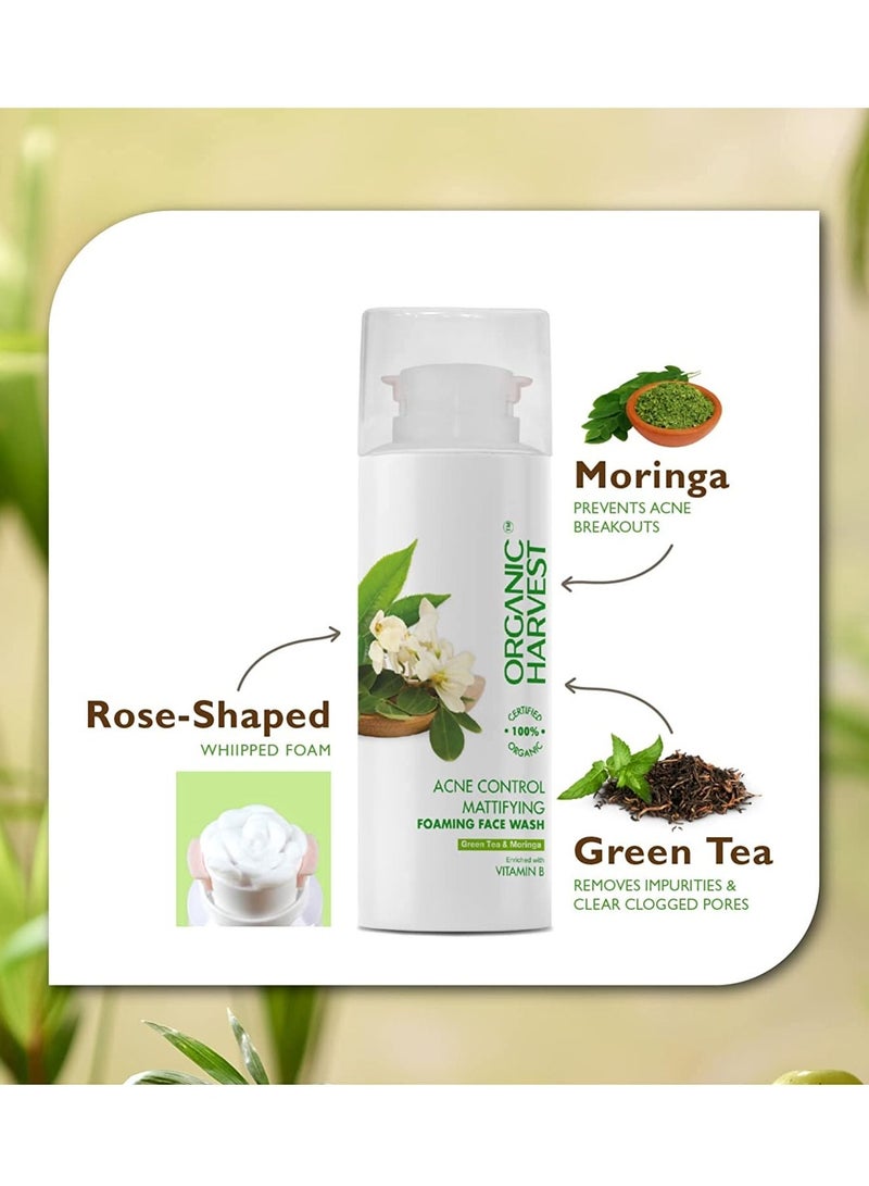 Acne Control Mattifying Foaming Face Wash For Oily & Combination Skin with Benefit of Green Tea & Moringa Cleanser for Women & Men Daily Use Vitamin B Organic Facewash