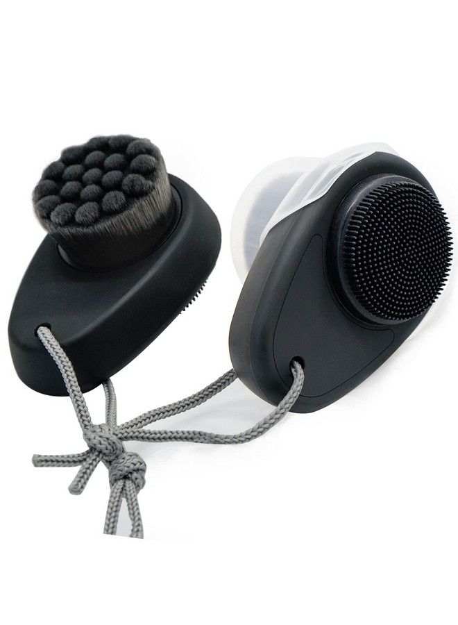 2 Pack Facial Cleansing Brushes Doublesided Face Scrubber For Deep Pore Cleansing And Exfoliation Silicone & Soft Bristle Sides (Black & Black)