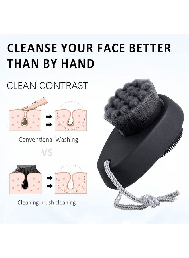 2 Pack Facial Cleansing Brushes Doublesided Face Scrubber For Deep Pore Cleansing And Exfoliation Silicone & Soft Bristle Sides (Black & Black)