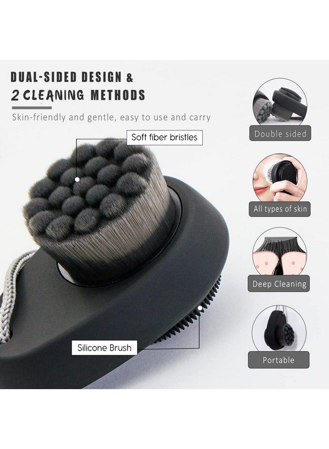 2 Pack Facial Cleansing Brushes Doublesided Face Scrubber For Deep Pore Cleansing And Exfoliation Silicone & Soft Bristle Sides (Black & Black)