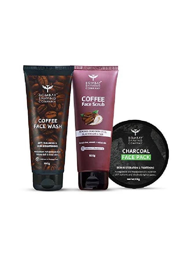 Detan Glow Kit For Men & Women Combo Of Coffee Scrub 100G Coffee Face Wash 100G & Charcoal Face Pack 100G Detoxify And Rejuvenate Your Skin