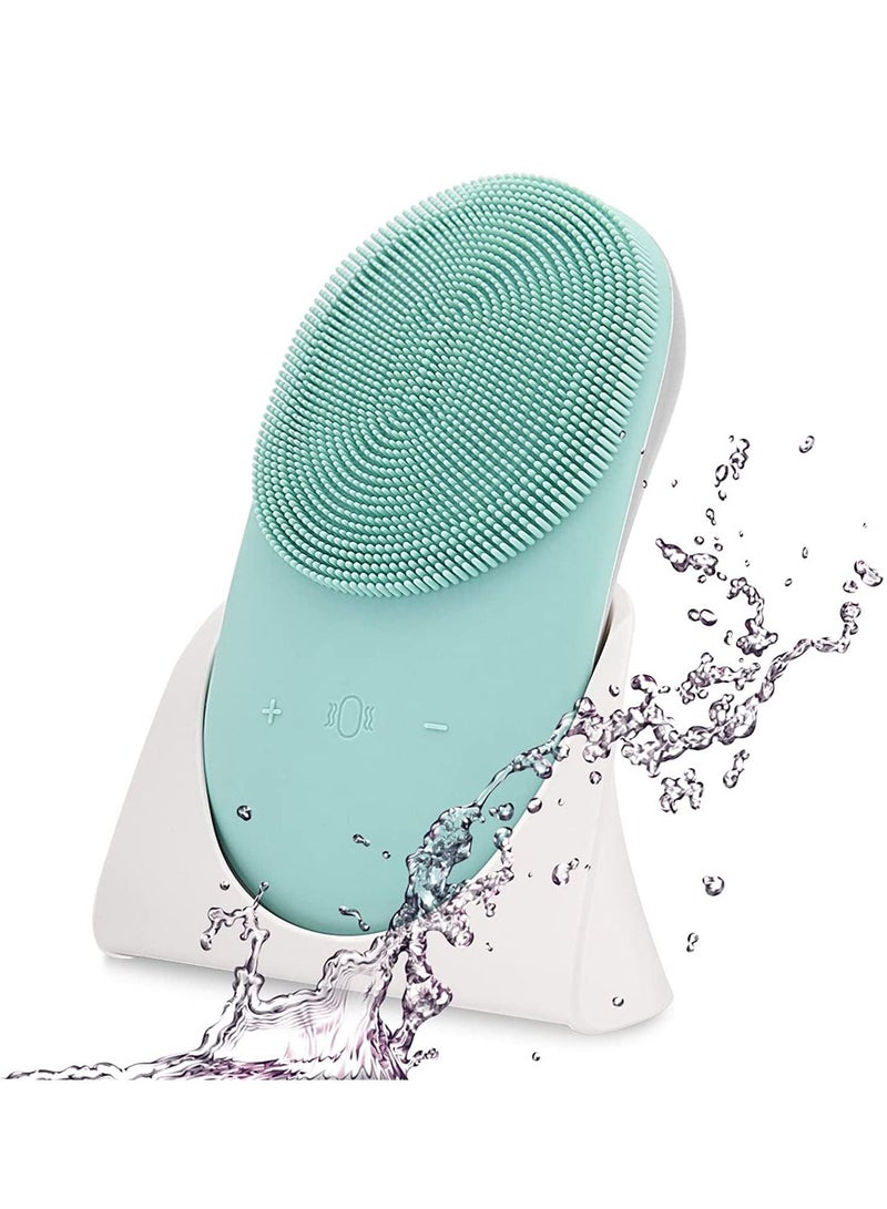 USB Rechargeable Waterproof Face Cleanser Spin Face Brush with 3 Brush Heads for Deep Cleansing Gentle Exfoliating Removing Blackhead (Blue)