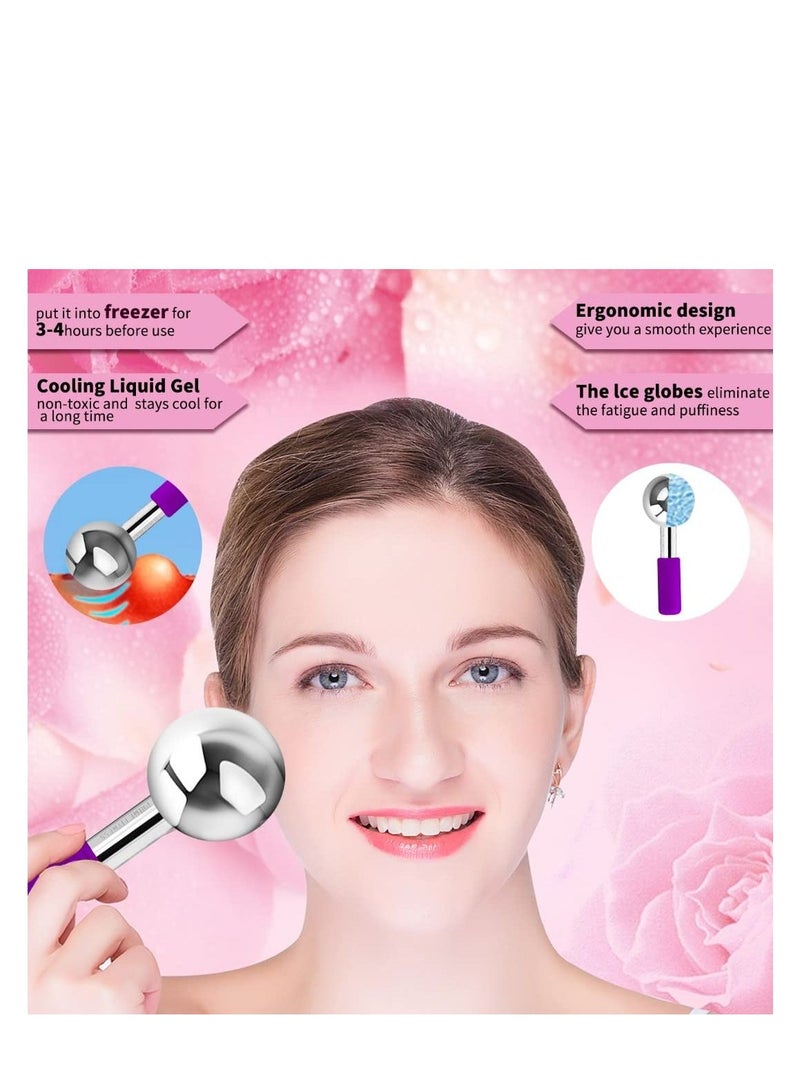 Ice Globes for Facials Unbreakable Steel Cooling Roller Cryo Sticks for Face Massager for Face Neck & Eyes Skin Care for Dark Circles Puffiness Wrinkles Collagen Production Purple