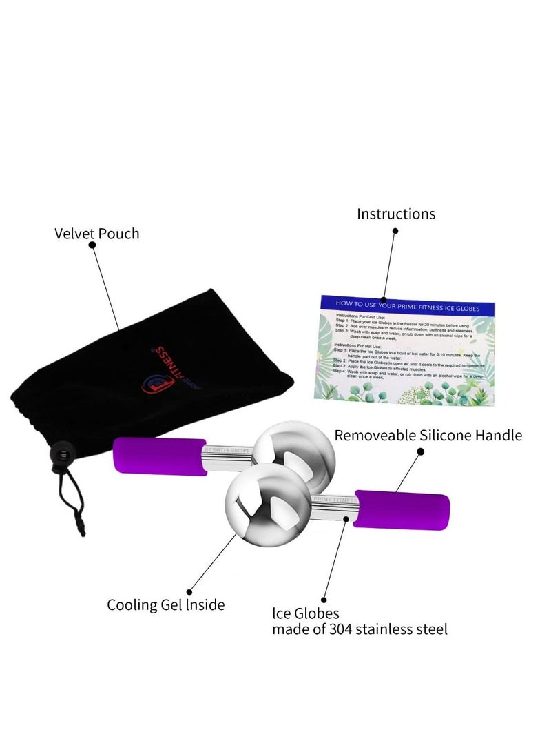 Ice Globes for Facials Unbreakable Steel Cooling Roller Cryo Sticks for Face Massager for Face Neck & Eyes Skin Care for Dark Circles Puffiness Wrinkles Collagen Production Purple