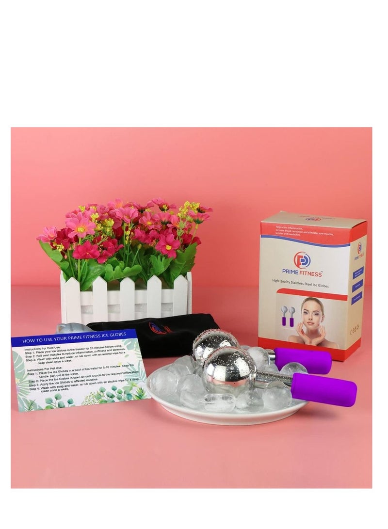 Ice Globes for Facials Unbreakable Steel Cooling Roller Cryo Sticks for Face Massager for Face Neck & Eyes Skin Care for Dark Circles Puffiness Wrinkles Collagen Production Purple