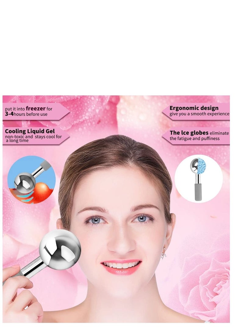 Ice Globes for Facials Unbreakable Steel Cooling Roller Cryo Sticks for Face Massager for Face Neck & Eyes Skin Care for Dark Circles Puffiness Wrinkles Collagen Production Grey