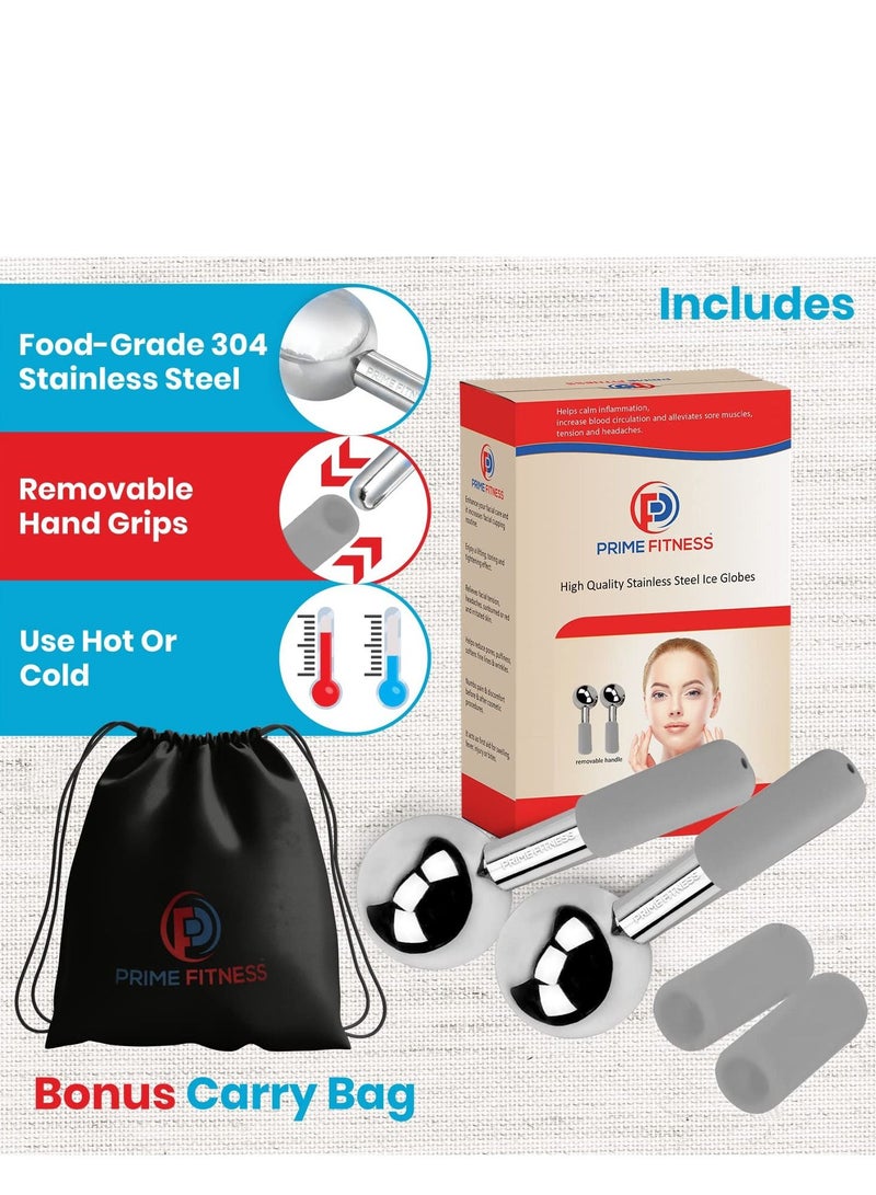 Ice Globes for Facials Unbreakable Steel Cooling Roller Cryo Sticks for Face Massager for Face Neck & Eyes Skin Care for Dark Circles Puffiness Wrinkles Collagen Production Grey