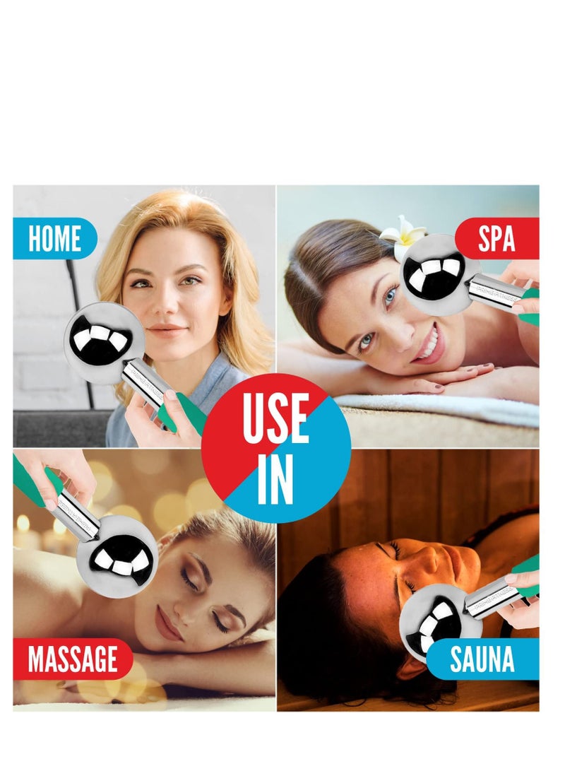 Ice Globes for Facials | Unbreakable Steel Cooling Roller | Cryo Sticks for Face | Massager for Face Neck & Eyes | Skin Care for Dark Circles, Puffiness, Wrinkles, Collagen Production (GREEN)