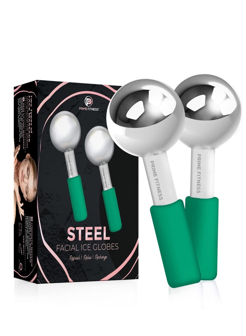 Ice Globes for Facials | Unbreakable Steel Cooling Roller | Cryo Sticks for Face | Massager for Face Neck & Eyes | Skin Care for Dark Circles, Puffiness, Wrinkles, Collagen Production (GREEN)