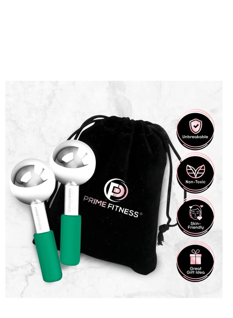 Ice Globes for Facials | Unbreakable Steel Cooling Roller | Cryo Sticks for Face | Massager for Face Neck & Eyes | Skin Care for Dark Circles, Puffiness, Wrinkles, Collagen Production (GREEN)