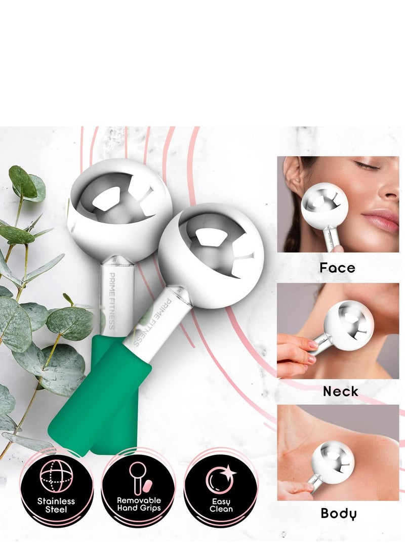 Ice Globes for Facials | Unbreakable Steel Cooling Roller | Cryo Sticks for Face | Massager for Face Neck & Eyes | Skin Care for Dark Circles, Puffiness, Wrinkles, Collagen Production (GREEN)