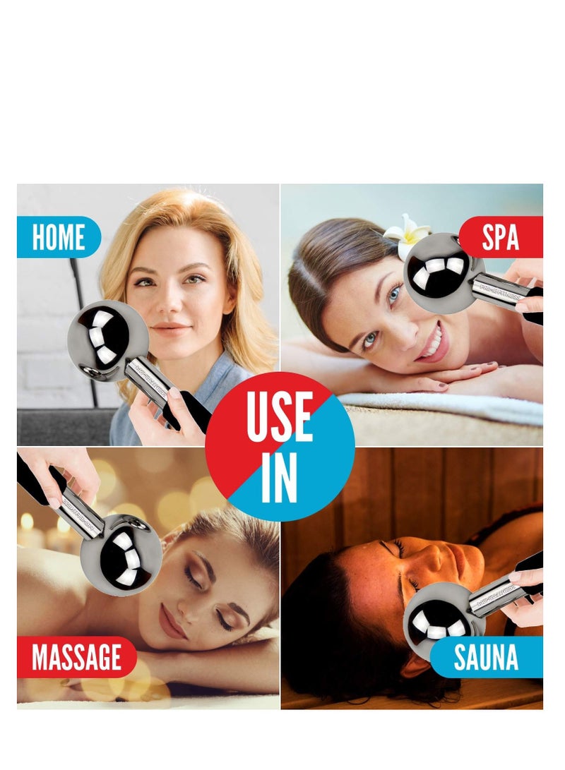 Ice Globes for Facials Unbreakable Steel Cooling Roller Cryo Sticks for Face Massager for Face Neck & Eyes Skin Care for Dark Circles Puffiness Wrinkles Collagen Production Black