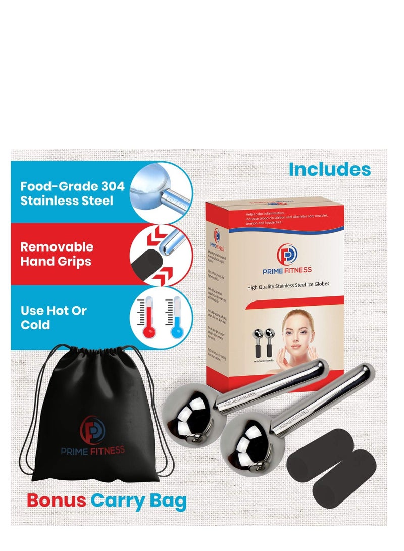 Ice Globes for Facials Unbreakable Steel Cooling Roller Cryo Sticks for Face Massager for Face Neck & Eyes Skin Care for Dark Circles Puffiness Wrinkles Collagen Production Black