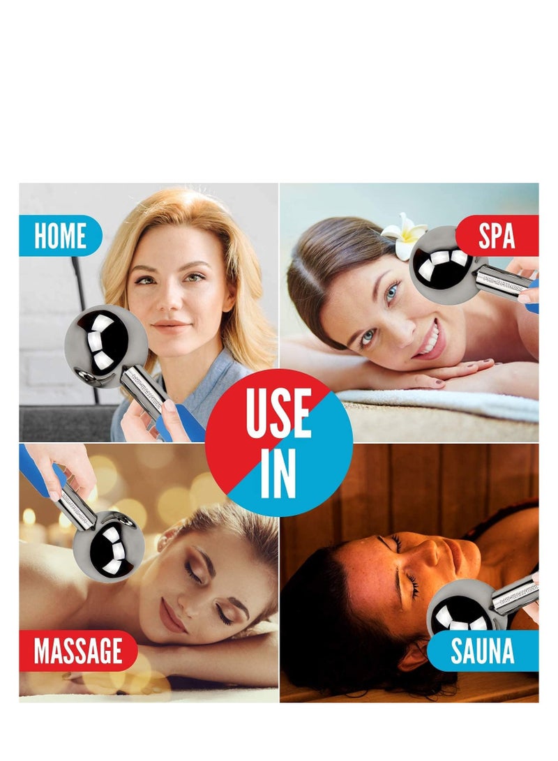 Ice Globes for Facials | Unbreakable Steel Cooling Roller | Cryo Sticks for Face | Massager for Face Neck & Eyes | Skin Care for Dark Circles, Puffiness, Wrinkles, Collagen Production (BLUE)