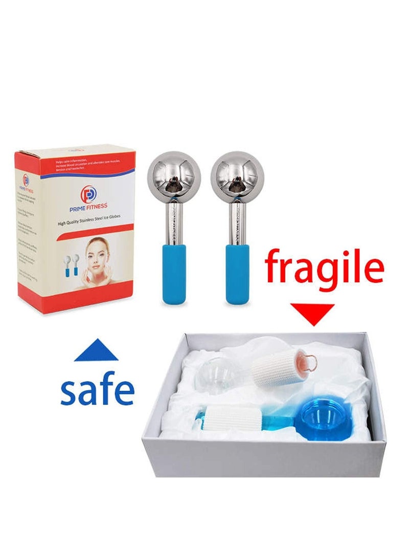 Ice Globes for Facials | Unbreakable Steel Cooling Roller | Cryo Sticks for Face | Massager for Face Neck & Eyes | Skin Care for Dark Circles, Puffiness, Wrinkles, Collagen Production (BLUE)