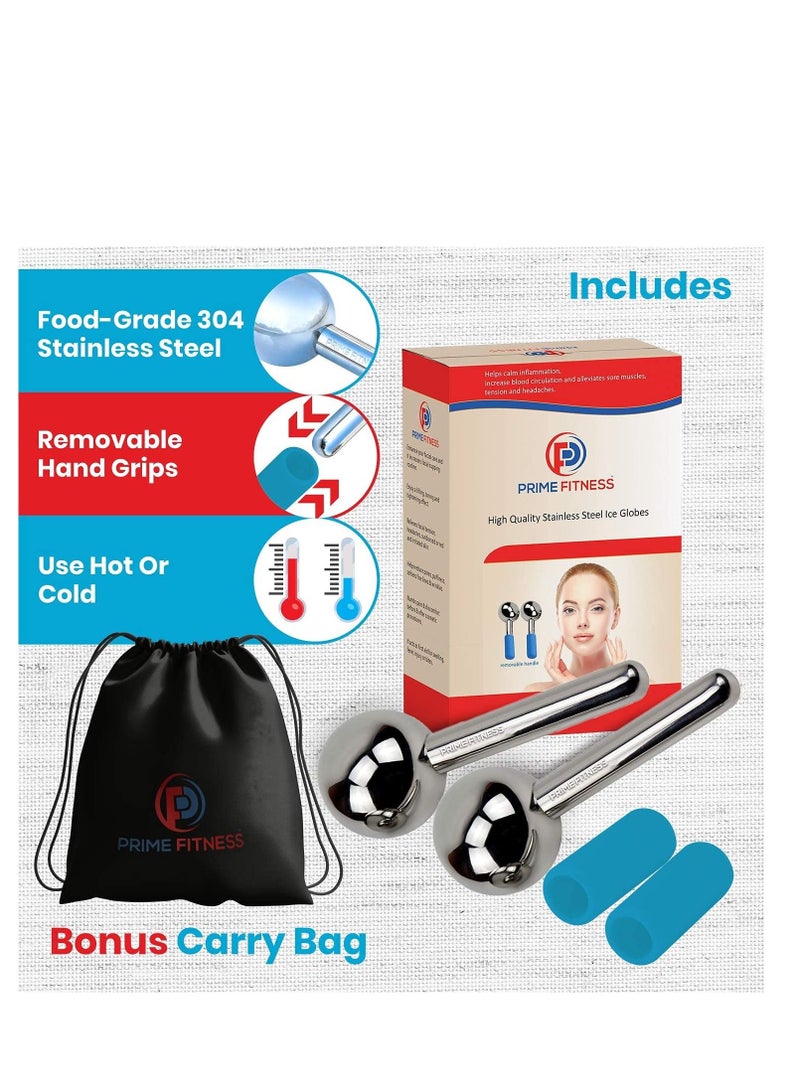 Ice Globes for Facials | Unbreakable Steel Cooling Roller | Cryo Sticks for Face | Massager for Face Neck & Eyes | Skin Care for Dark Circles, Puffiness, Wrinkles, Collagen Production (BLUE)