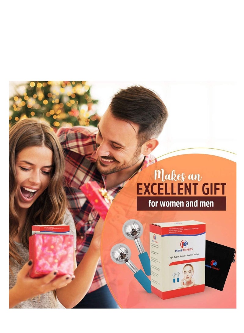 Ice Globes for Facials | Unbreakable Steel Cooling Roller | Cryo Sticks for Face | Massager for Face Neck & Eyes | Skin Care for Dark Circles, Puffiness, Wrinkles, Collagen Production (BLUE)