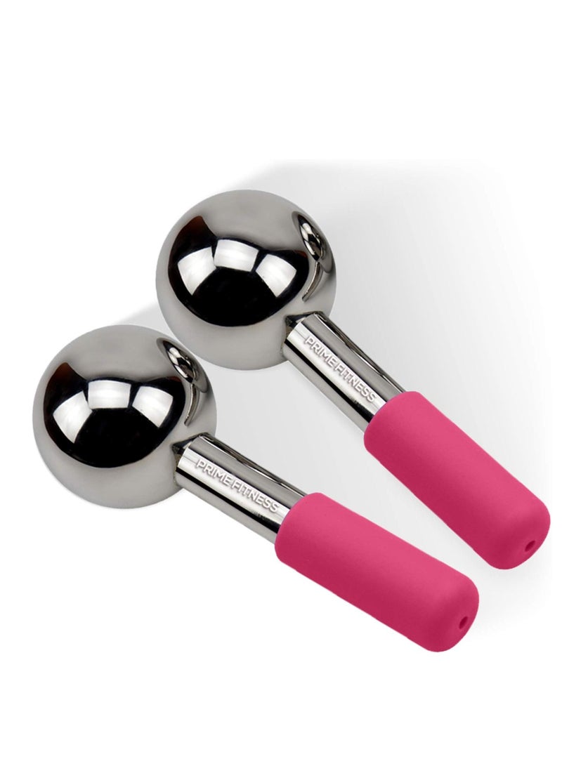 Ice Globes for Facials Unbreakable Steel Cooling Roller Cryo Sticks for Face Massager for Face Neck & Eyes Skin Care for Dark Circles Puffiness Wrinkles Collagen Production Pink