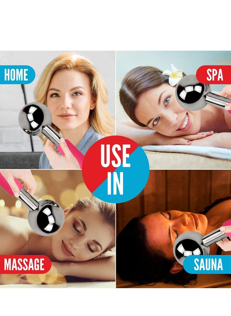 Ice Globes for Facials Unbreakable Steel Cooling Roller Cryo Sticks for Face Massager for Face Neck & Eyes Skin Care for Dark Circles Puffiness Wrinkles Collagen Production Pink