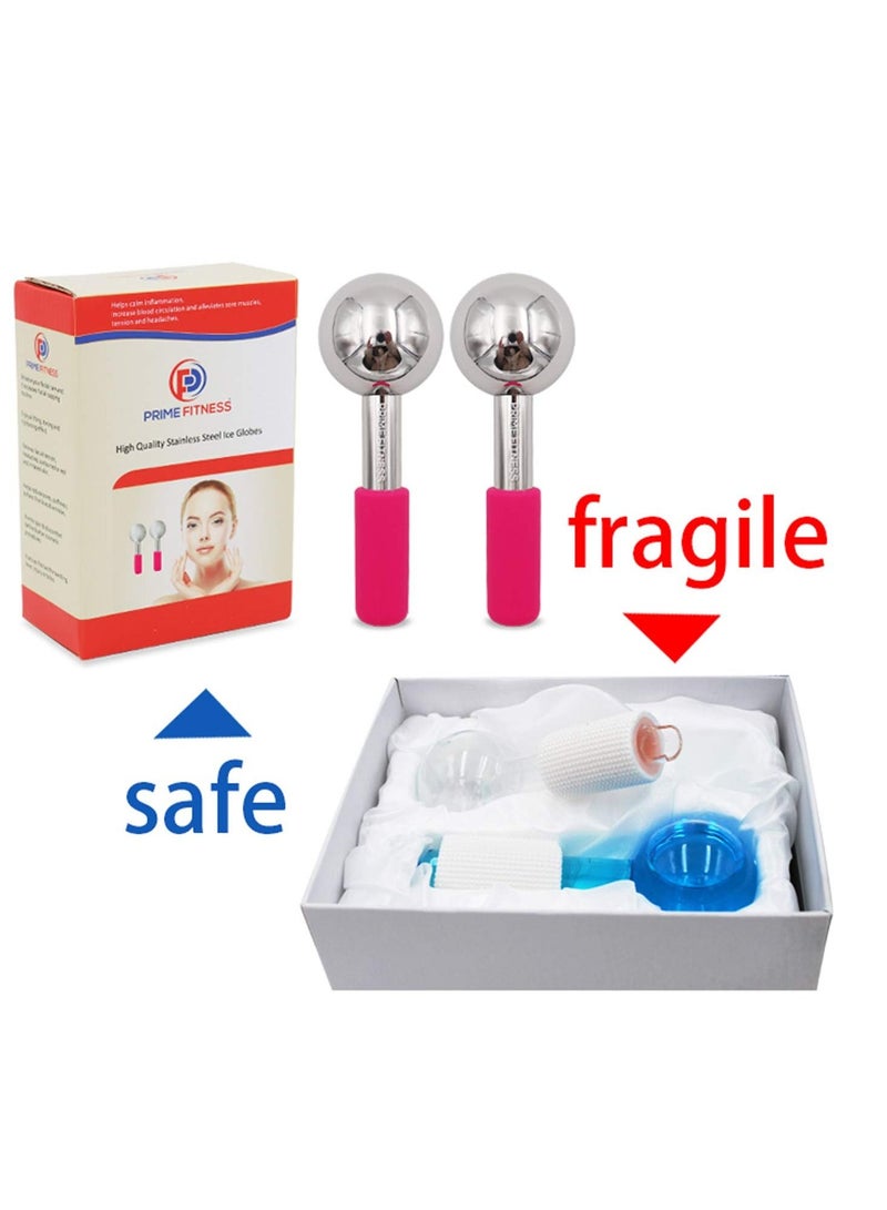 Ice Globes for Facials Unbreakable Steel Cooling Roller Cryo Sticks for Face Massager for Face Neck & Eyes Skin Care for Dark Circles Puffiness Wrinkles Collagen Production Pink
