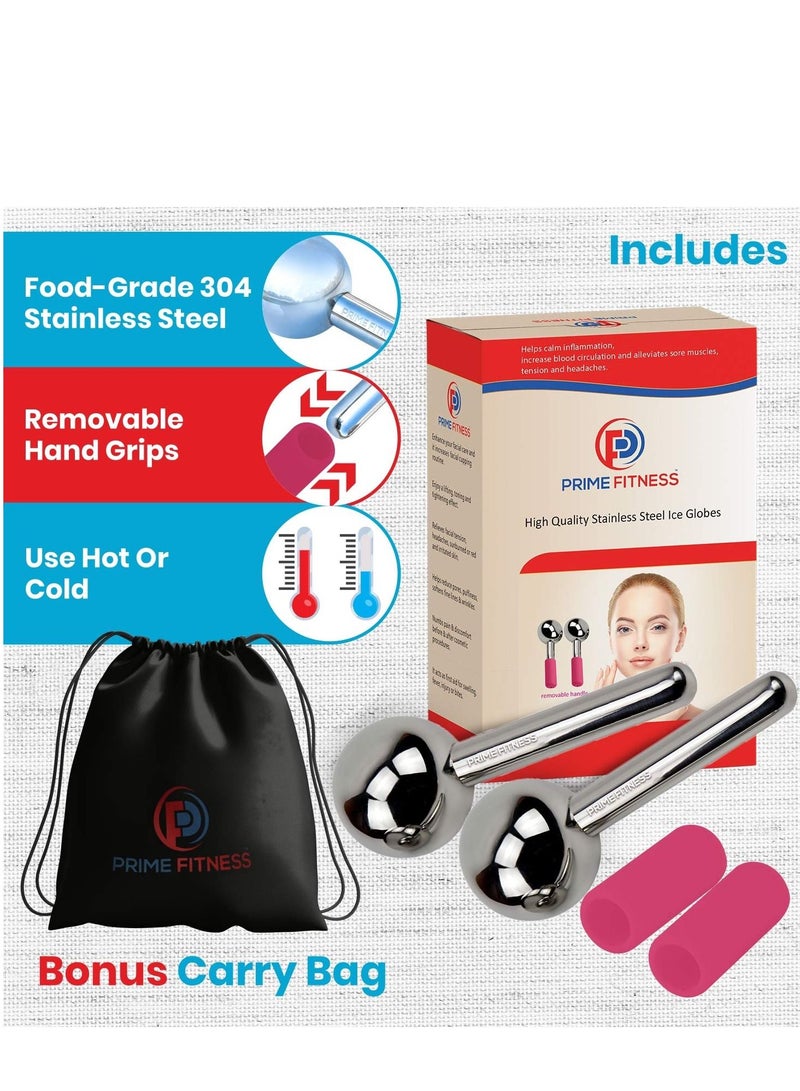 Ice Globes for Facials Unbreakable Steel Cooling Roller Cryo Sticks for Face Massager for Face Neck & Eyes Skin Care for Dark Circles Puffiness Wrinkles Collagen Production Pink