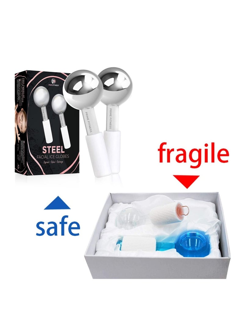Ice Globes for Facials | Unbreakable Steel Cooling Roller | Cryo Sticks for Face | Massager for Face Neck & Eyes | Skin Care for Dark Circles, Puffiness, Wrinkles, Collagen Production (WHITE)