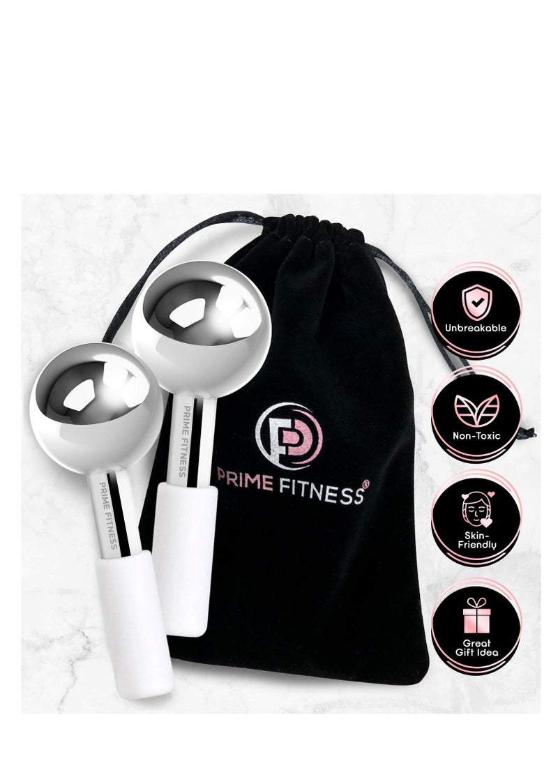 Ice Globes for Facials | Unbreakable Steel Cooling Roller | Cryo Sticks for Face | Massager for Face Neck & Eyes | Skin Care for Dark Circles, Puffiness, Wrinkles, Collagen Production (WHITE)