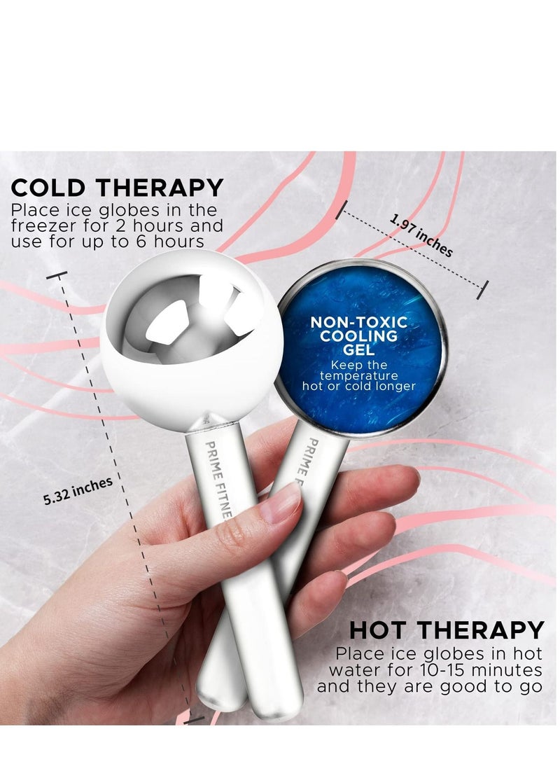 Ice Globes for Facials | Unbreakable Steel Cooling Roller | Cryo Sticks for Face | Massager for Face Neck & Eyes | Skin Care for Dark Circles, Puffiness, Wrinkles, Collagen Production (WHITE)