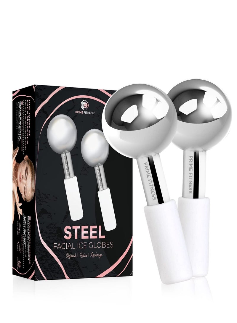 Ice Globes for Facials | Unbreakable Steel Cooling Roller | Cryo Sticks for Face | Massager for Face Neck & Eyes | Skin Care for Dark Circles, Puffiness, Wrinkles, Collagen Production (WHITE)