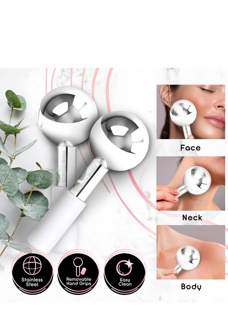 Ice Globes for Facials | Unbreakable Steel Cooling Roller | Cryo Sticks for Face | Massager for Face Neck & Eyes | Skin Care for Dark Circles, Puffiness, Wrinkles, Collagen Production (WHITE)