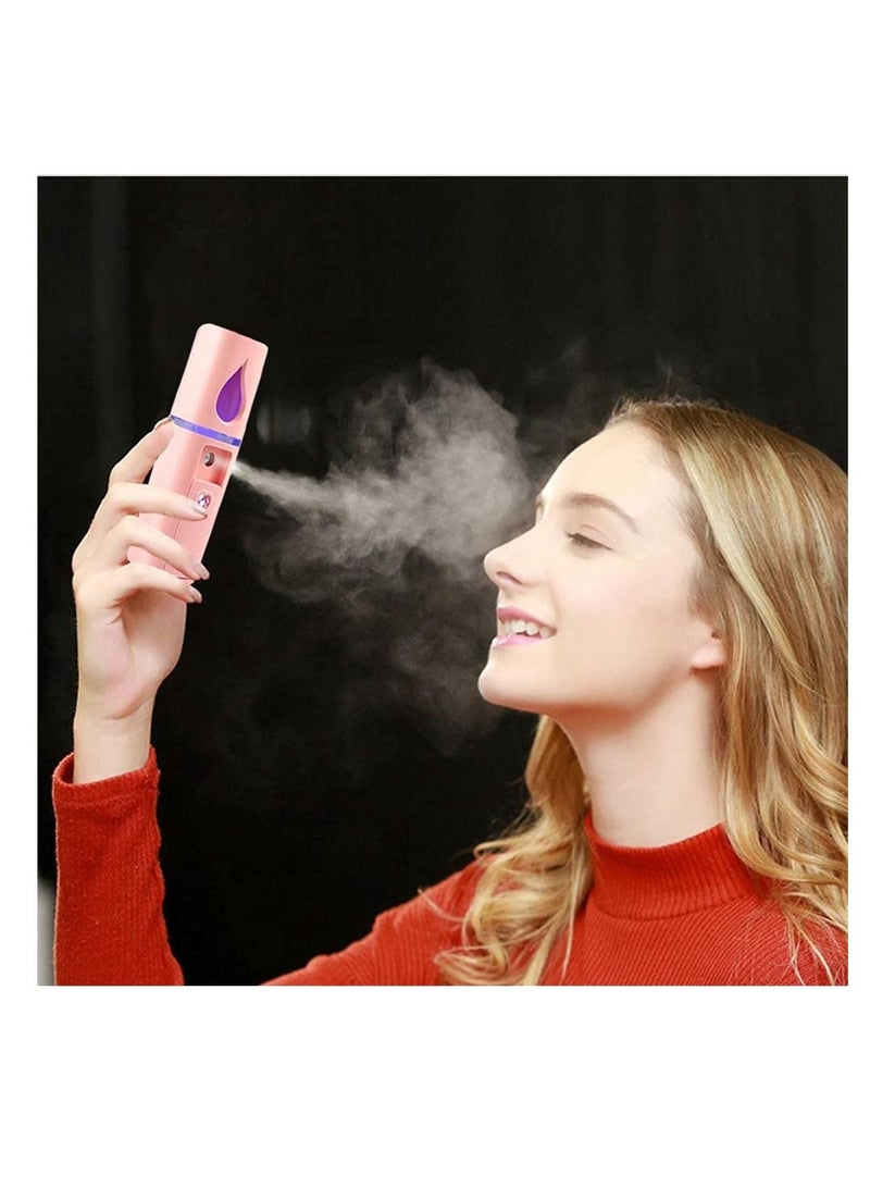 Nano Moisture Meter, Handheld USB Rechargeable Moisturizer, Intimate Mirror Design on The Top, Cold Mist Humidifier, Moisturizing and Skin Care, Makeup (Pink, 1 Piece)