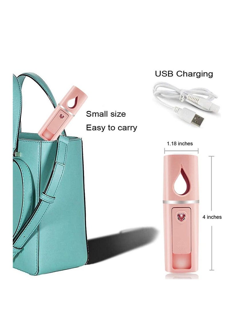 Nano Moisture Meter, Handheld USB Rechargeable Moisturizer, Intimate Mirror Design on The Top, Cold Mist Humidifier, Moisturizing and Skin Care, Makeup (Pink, 1 Piece)
