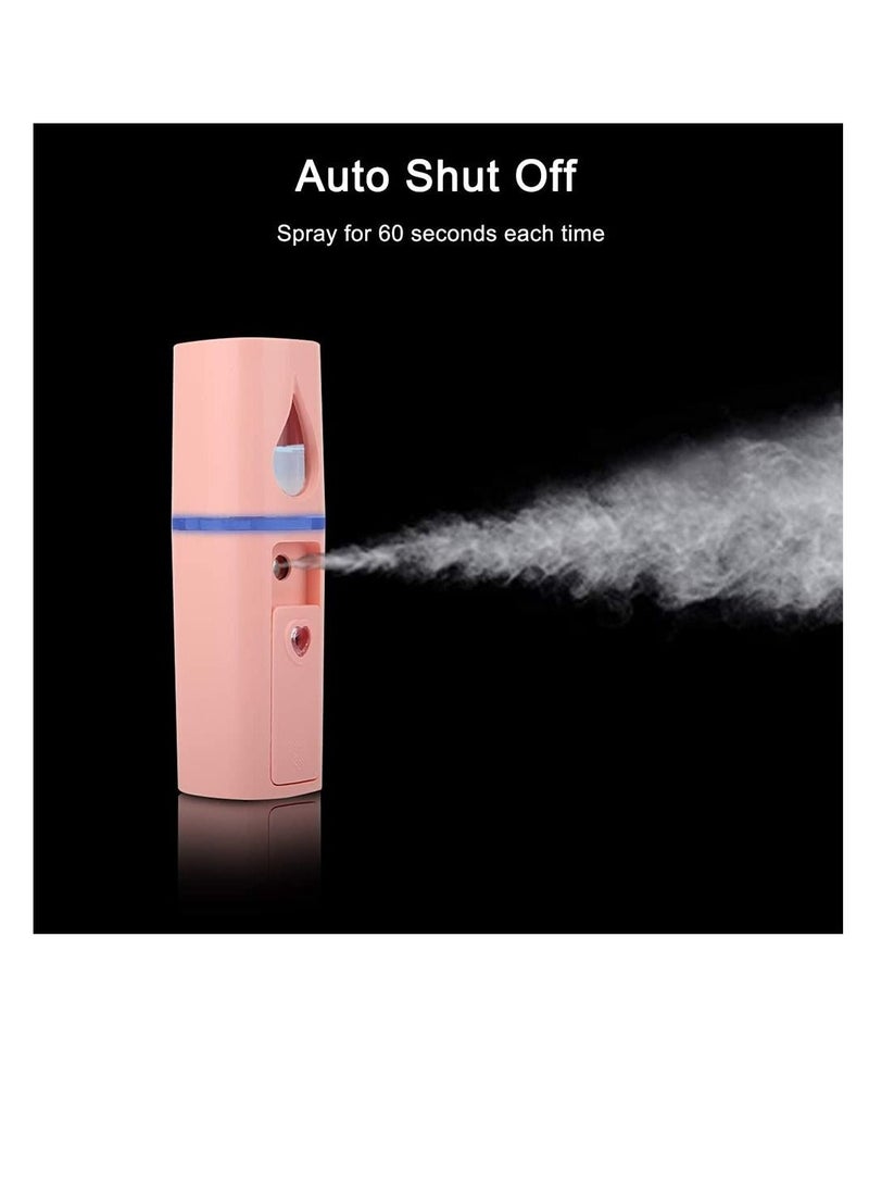 Nano Moisture Meter, Handheld USB Rechargeable Moisturizer, Intimate Mirror Design on The Top, Cold Mist Humidifier, Moisturizing and Skin Care, Makeup (Pink, 1 Piece)