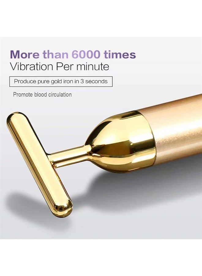GOODYBUY Beauty Bar 24k Gold Skin Care Face Massager Roller, 2 in 1 Electric 3D Roller and T Shape Energy Beauty Bar for Face Lift and Skin Tightening